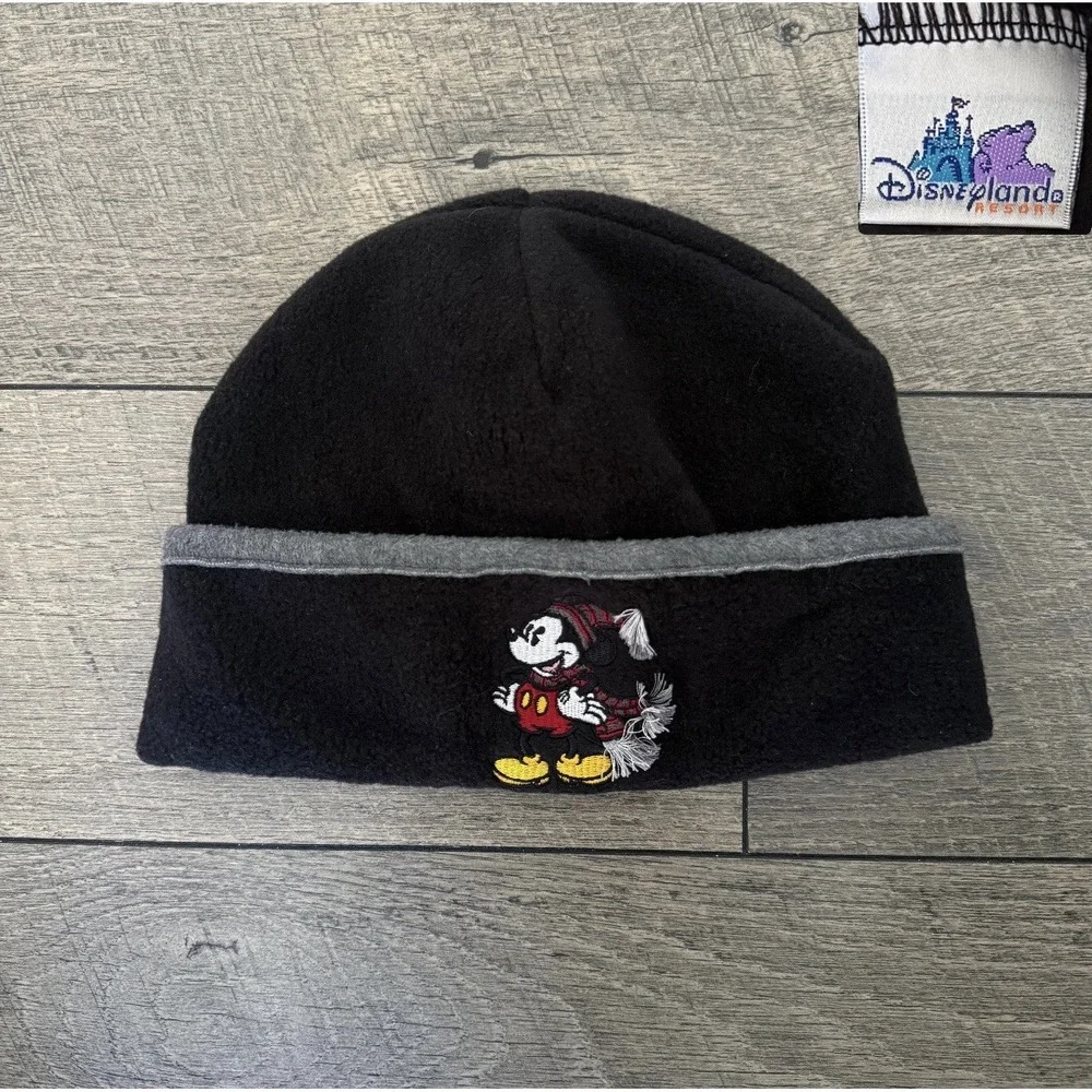 Vintage Disneyland‎ Resort Mickey Mouse Beanie Cap Black Polar Fleece Adult OSFM